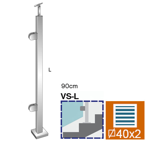 Stainless steel pole, VK-stairs, left AISI304, 40x