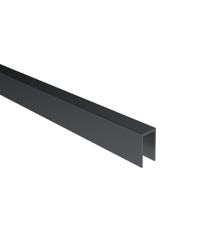 U-shaped aluminium glazing profile 20x40x2mm for 10–12mm glass, black anodised