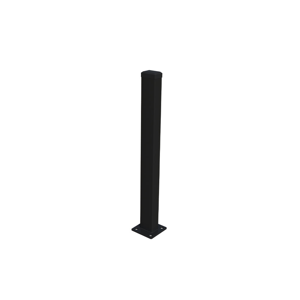 Palo zincato 60x40 mm con piastra di base e tappo in PVC, 1800mm - Nero RAL 9005
