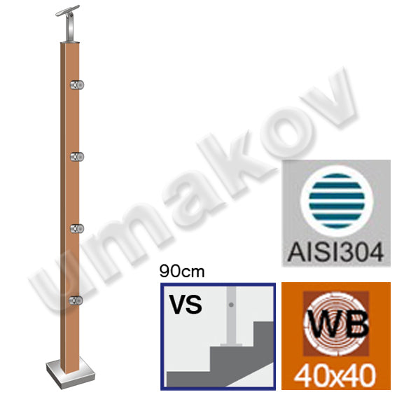 Beech square pole(BEECH)JP 40x40mm, 4xd12mm H900