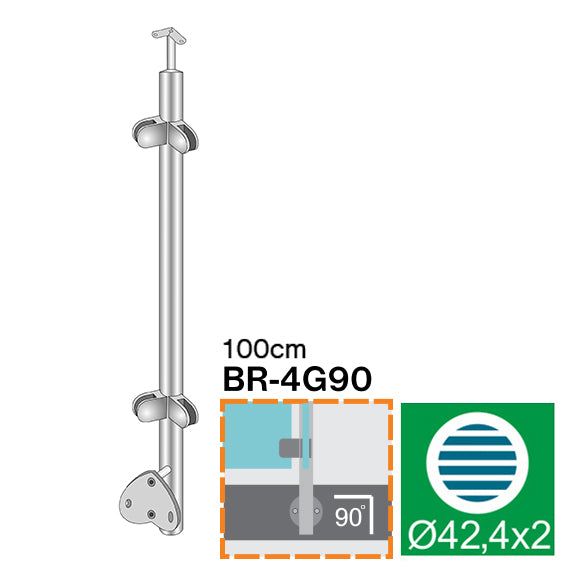 Stainless steel pole AISI304, D42,4/4xmodel22/H100