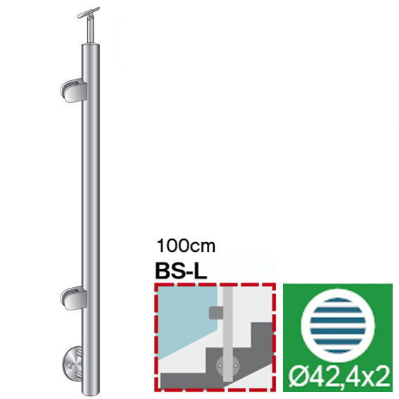 Stainless steel pole for stairs, left AISI304, D42