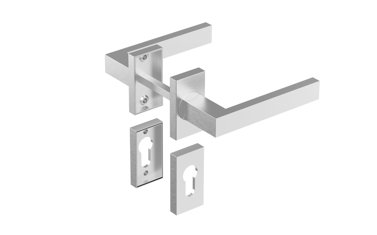 Door handle with plate, pair AISI 304, K320