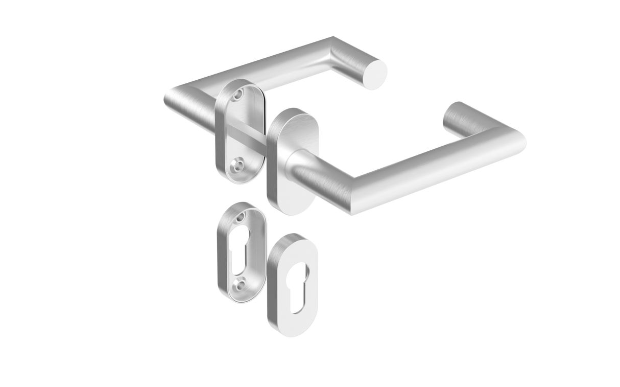 Door handle with plate, pair AISI 304, K320