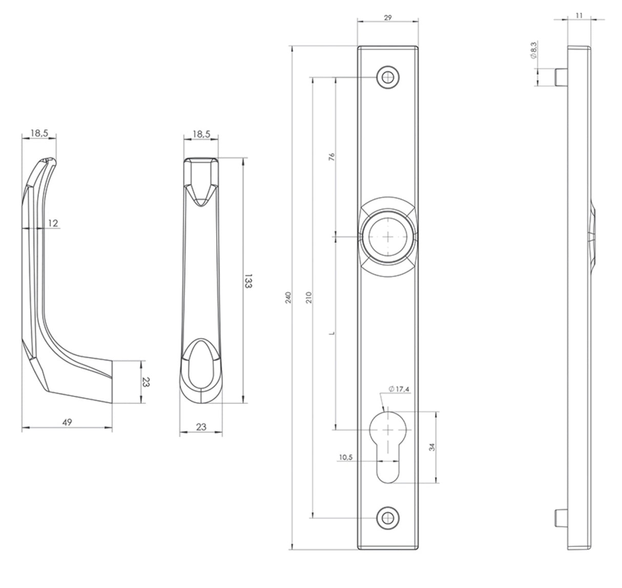 Door handle - door handle with escutcheons, AL profi