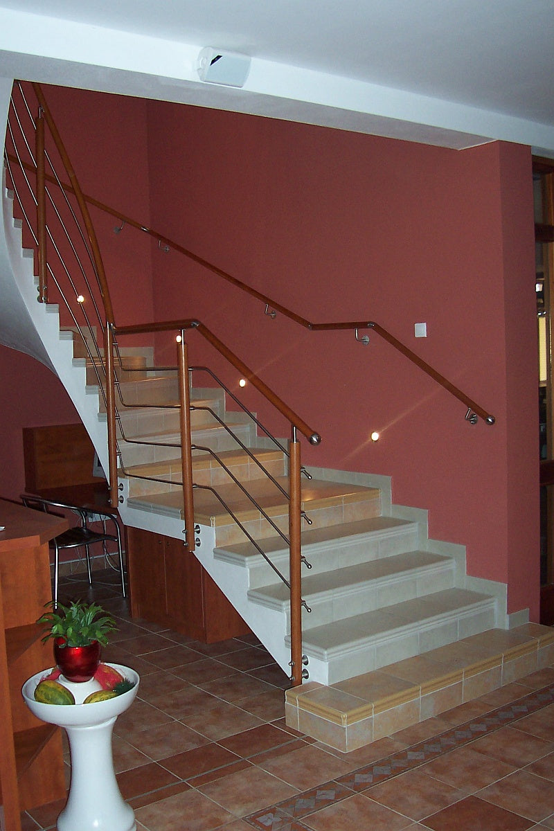 Beech pole D50mm, left AISI304+BEECH, D42,4x2