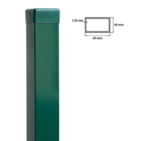 Palo zincato 60x40mm con tappo in PVC, 1800mm - Verde RAL 6005