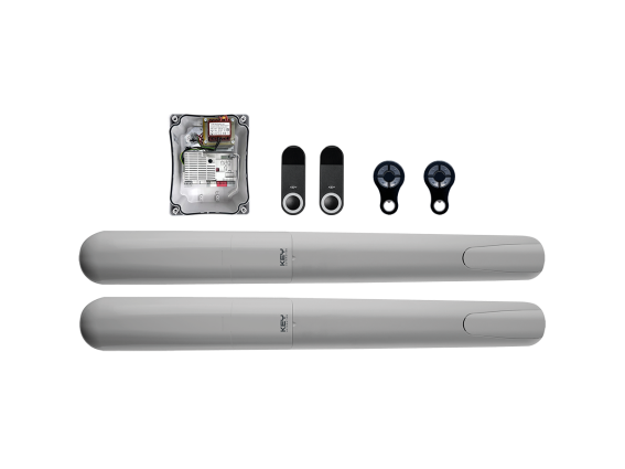 Key drive for double-leaf gate, set with photocells