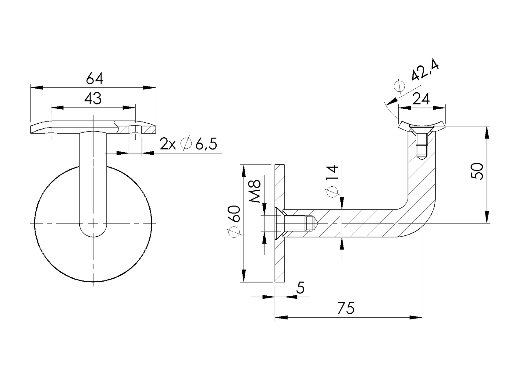 Wall-mounted handrail bracket