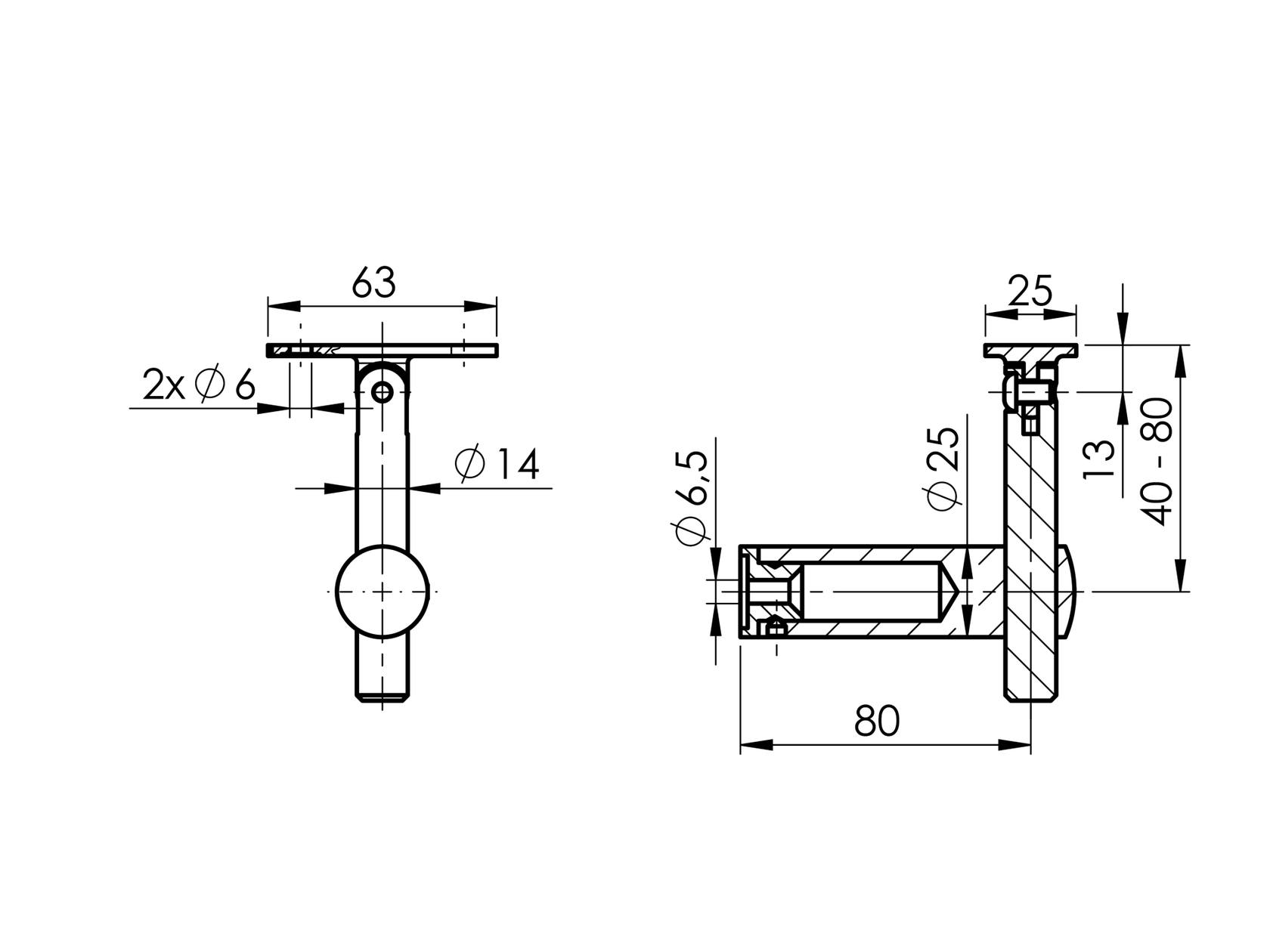 Off-axis handrail bracket