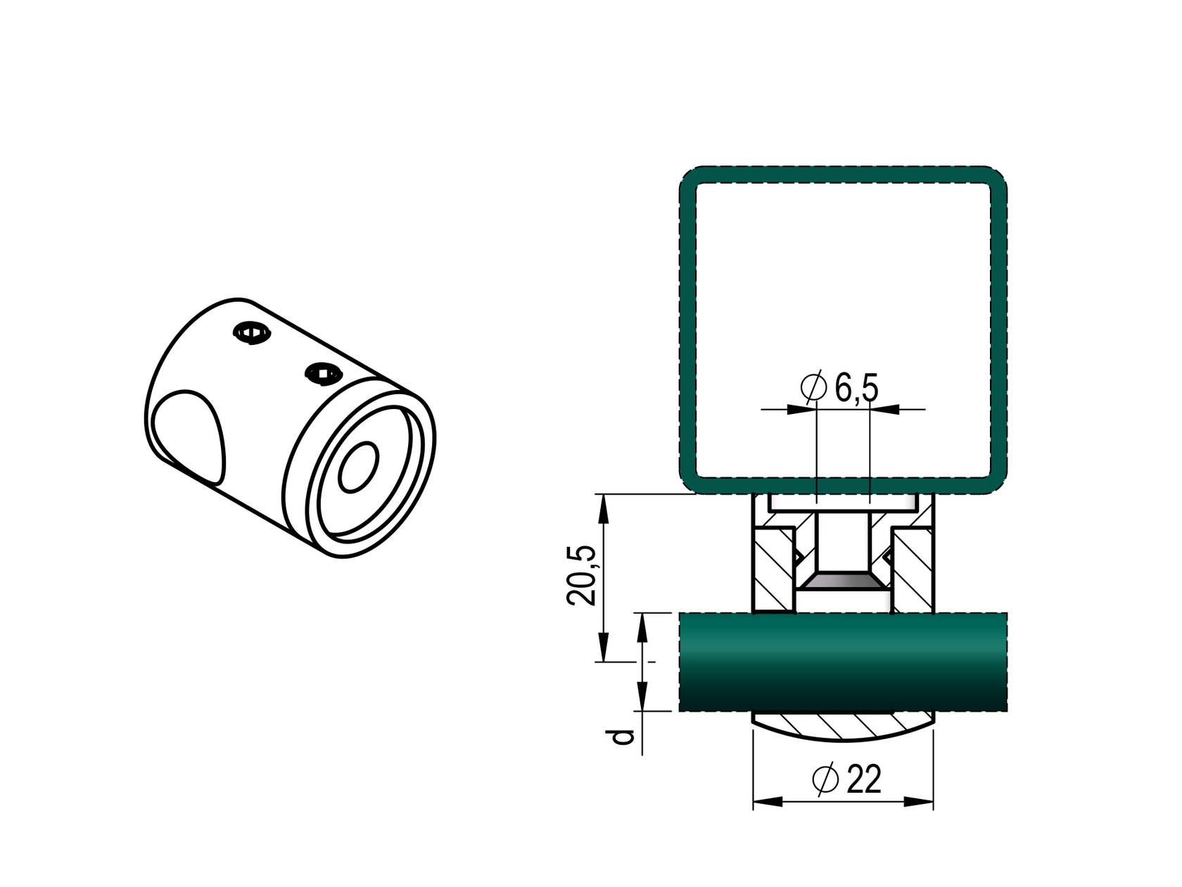 Držiak výplne AISI316, d10/40x40x2mm