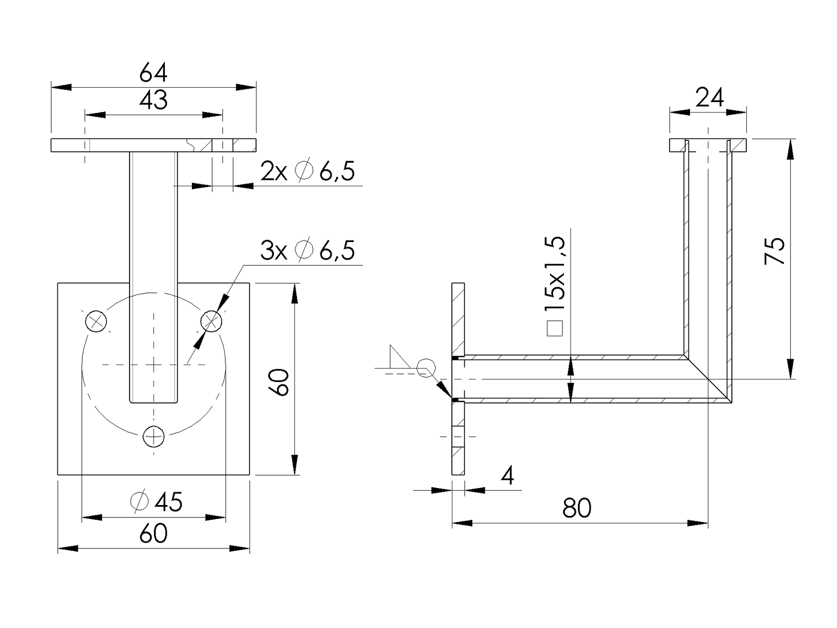Wall-mounted handrail bracket - flange