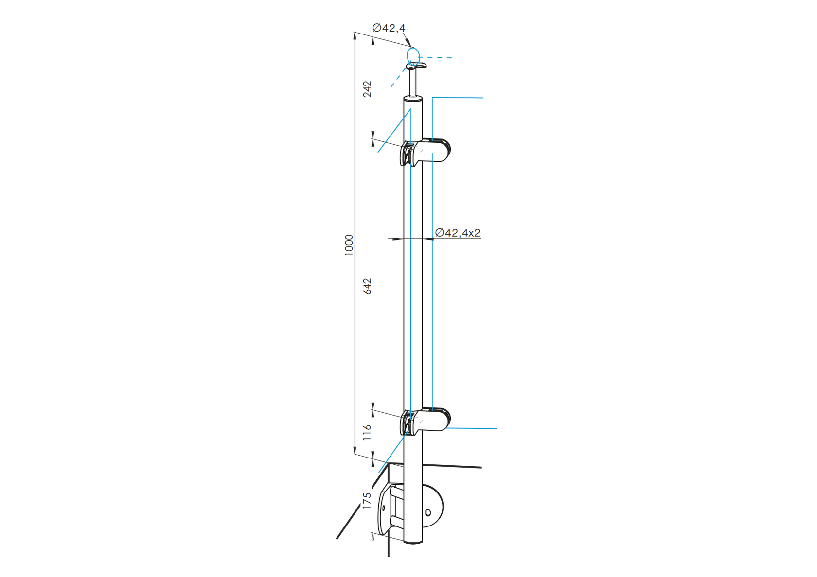 Stainless steel pole - BK, straight