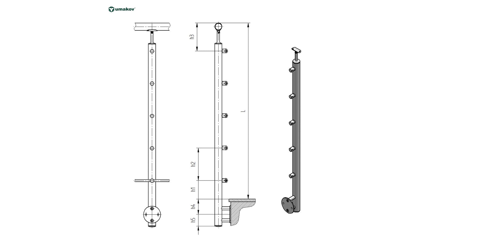 Stainless steel pole, BK-straight, polished AISI30