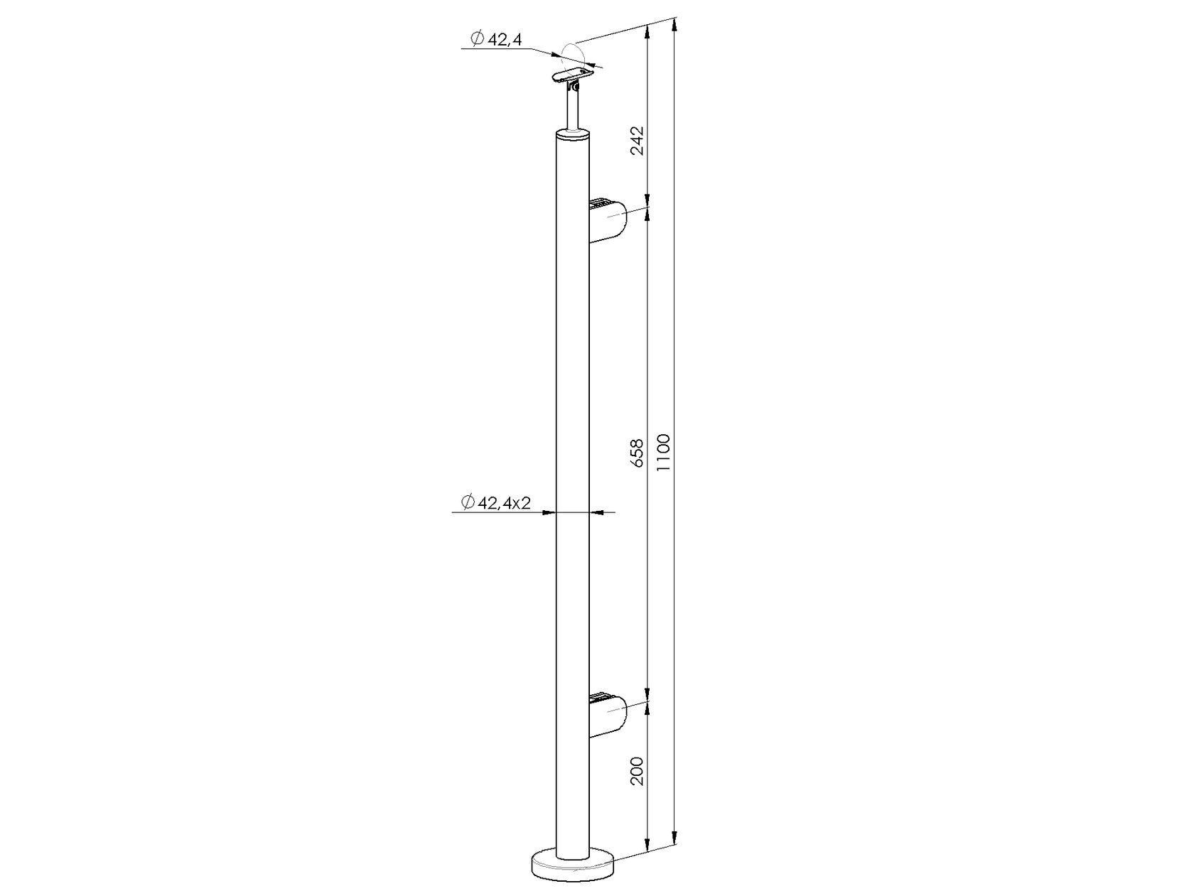 Stainless steel pole, VK-straight, right AISI304,
