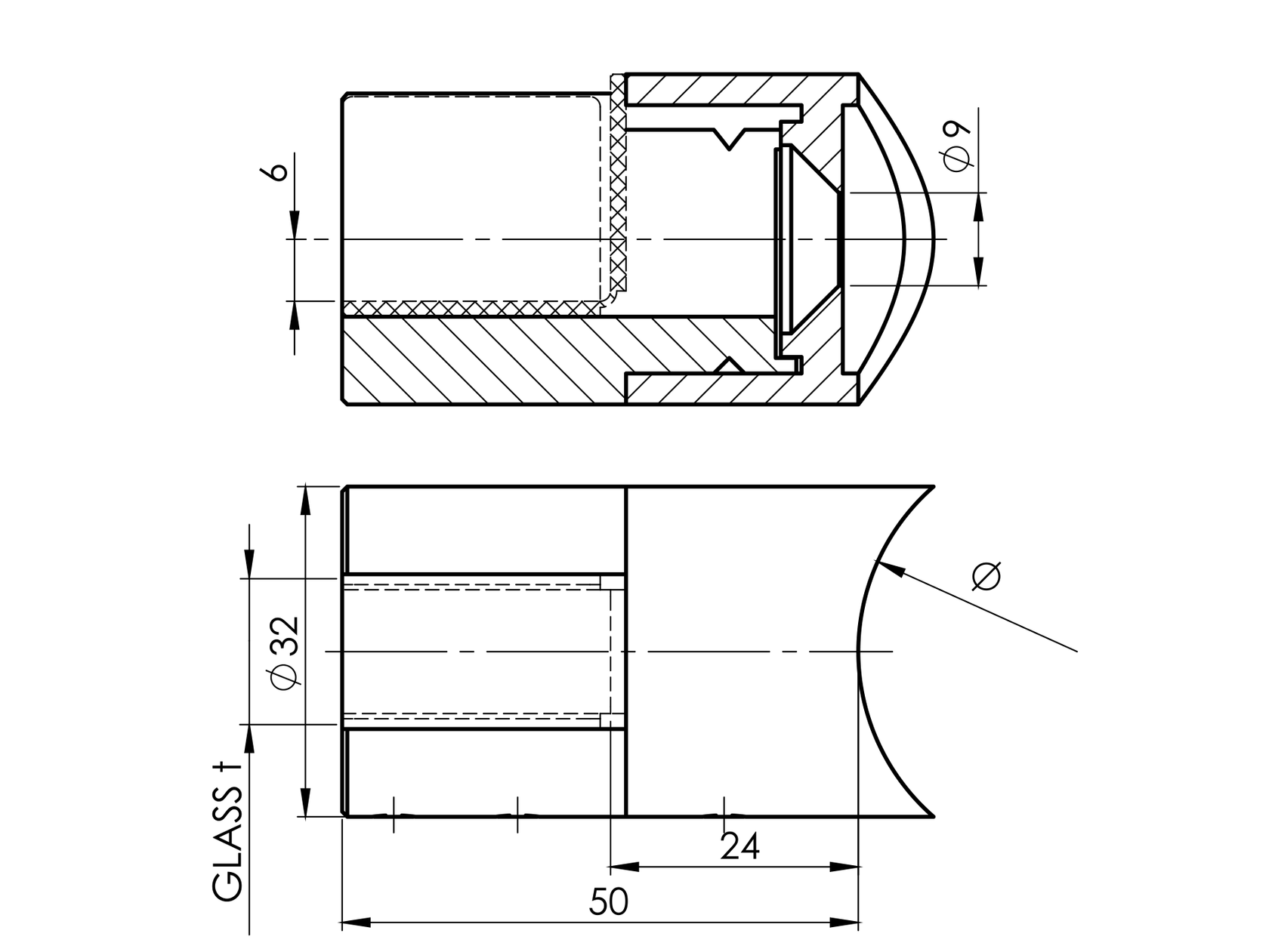 Glass clamp 42,4, right