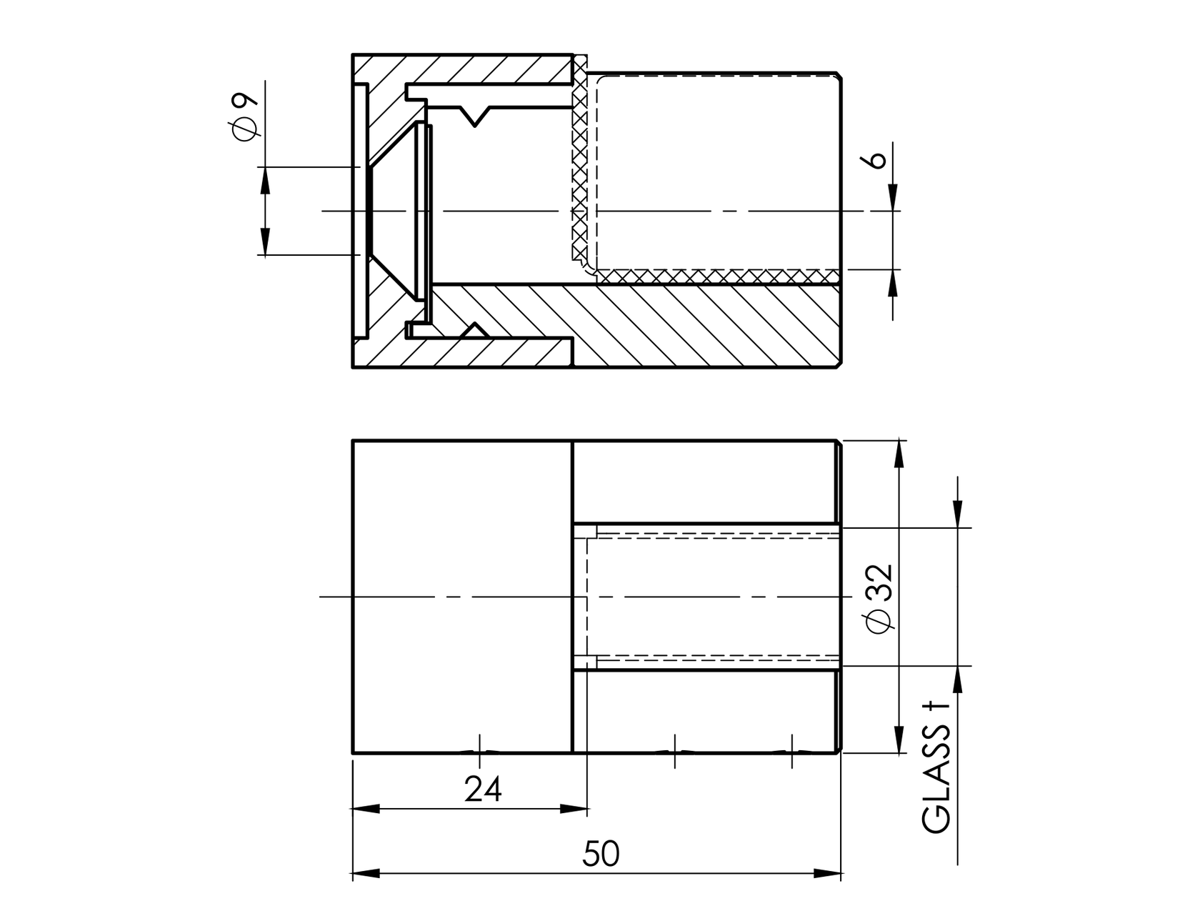 Glass clamp flat, left