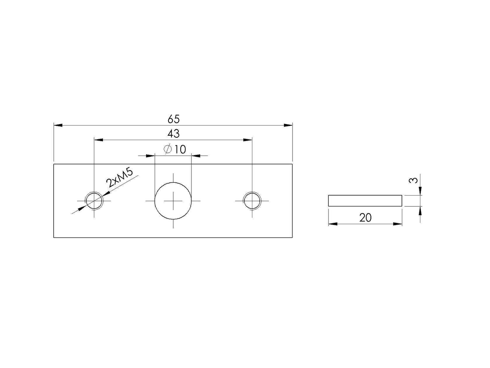 Bracket holder for led handrail, 65x20, AISI 316