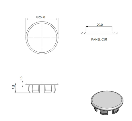 End cap for AL profile, PVC, D20mm