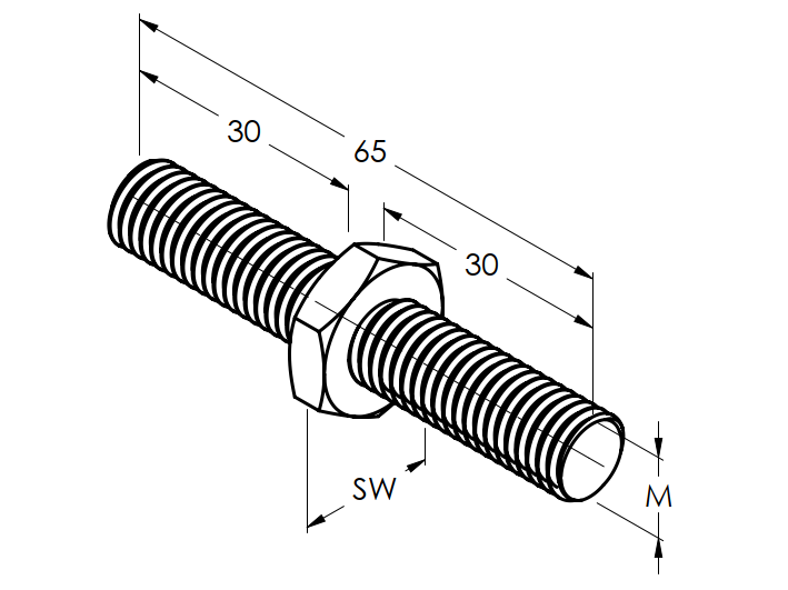 Dual stainless steel threaded rod, AISI316 M6/M6