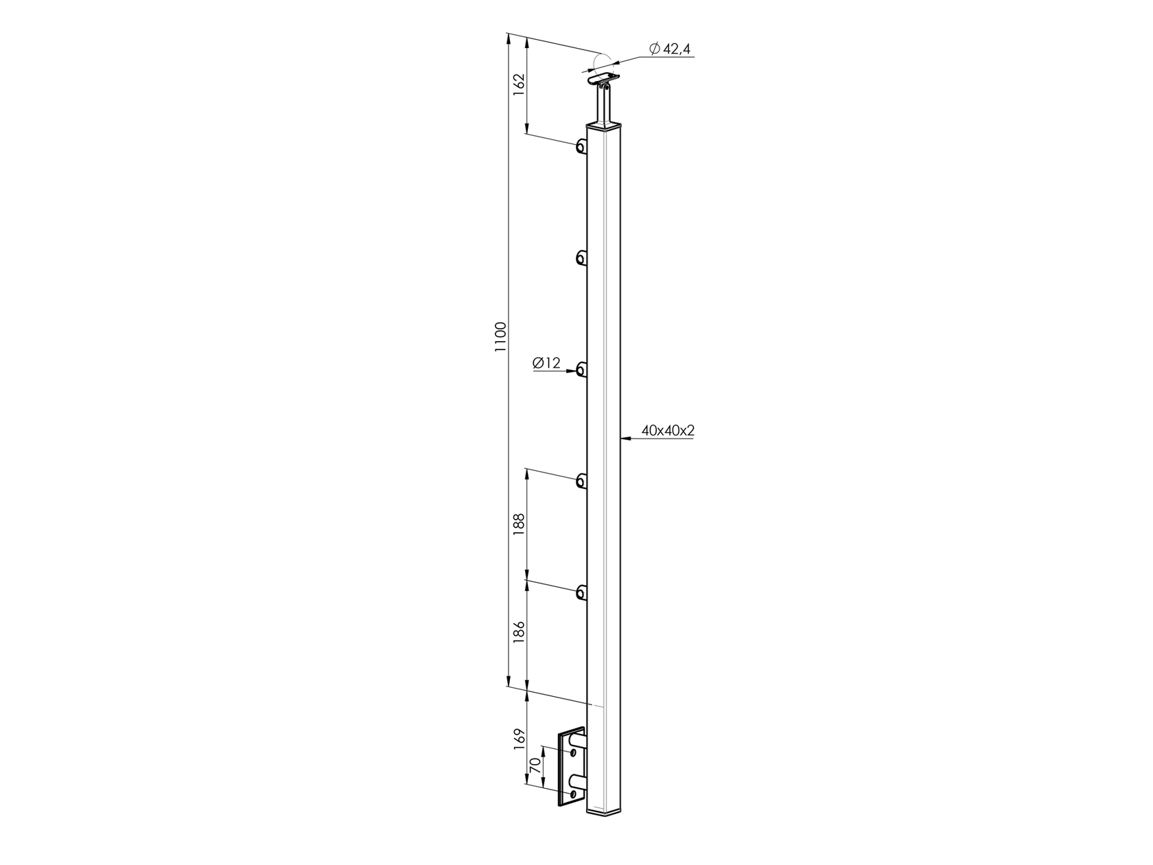 Stainless steel pole JP, BK-stairs AISI304, 40x40x