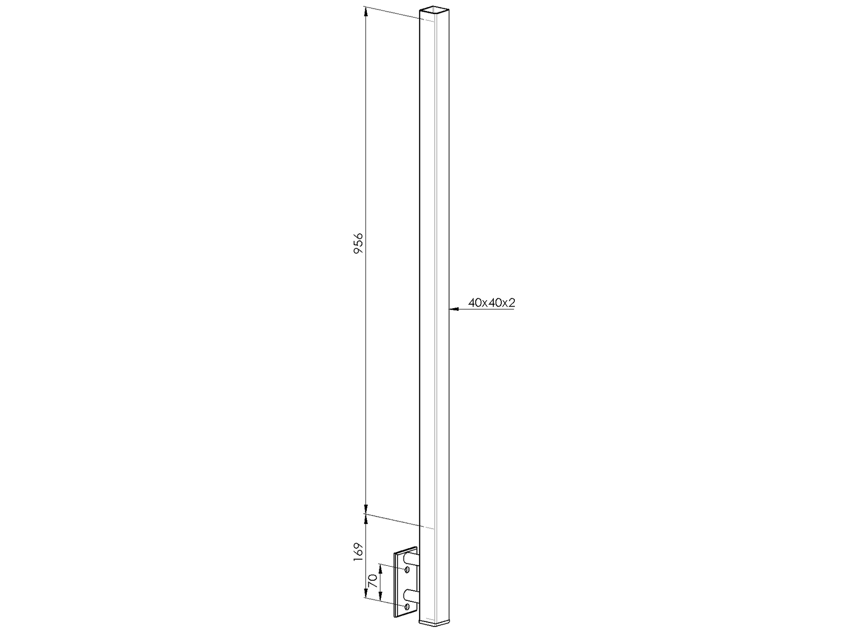 Stainless steel pole, BK-straight AISI316, D40x40