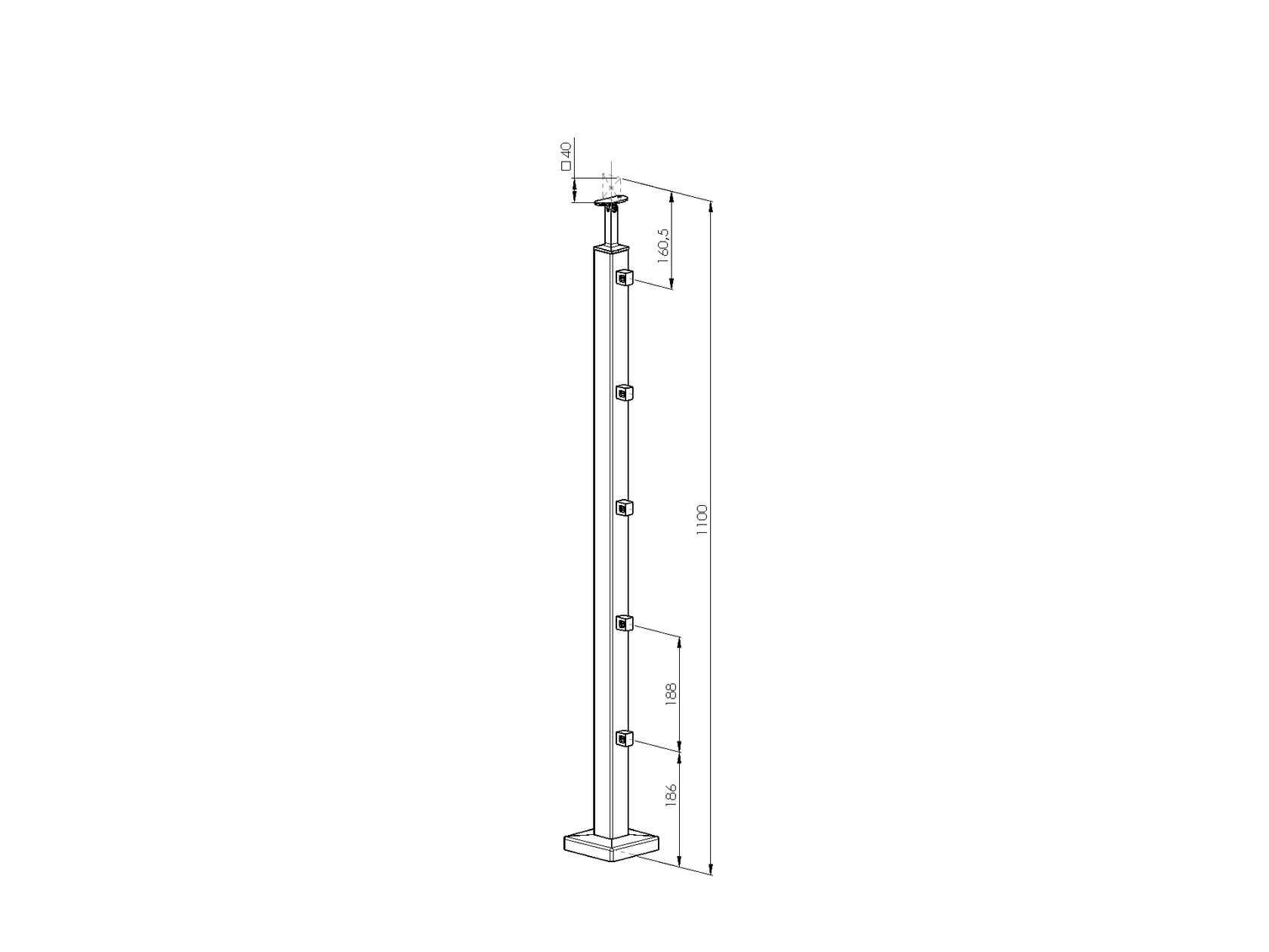 Inox pole, VK-stairs AISI304, 40x40x2/5JP10/H1000m