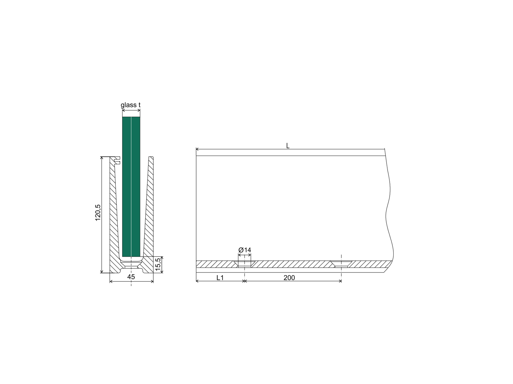 Aluminum profile for glass
