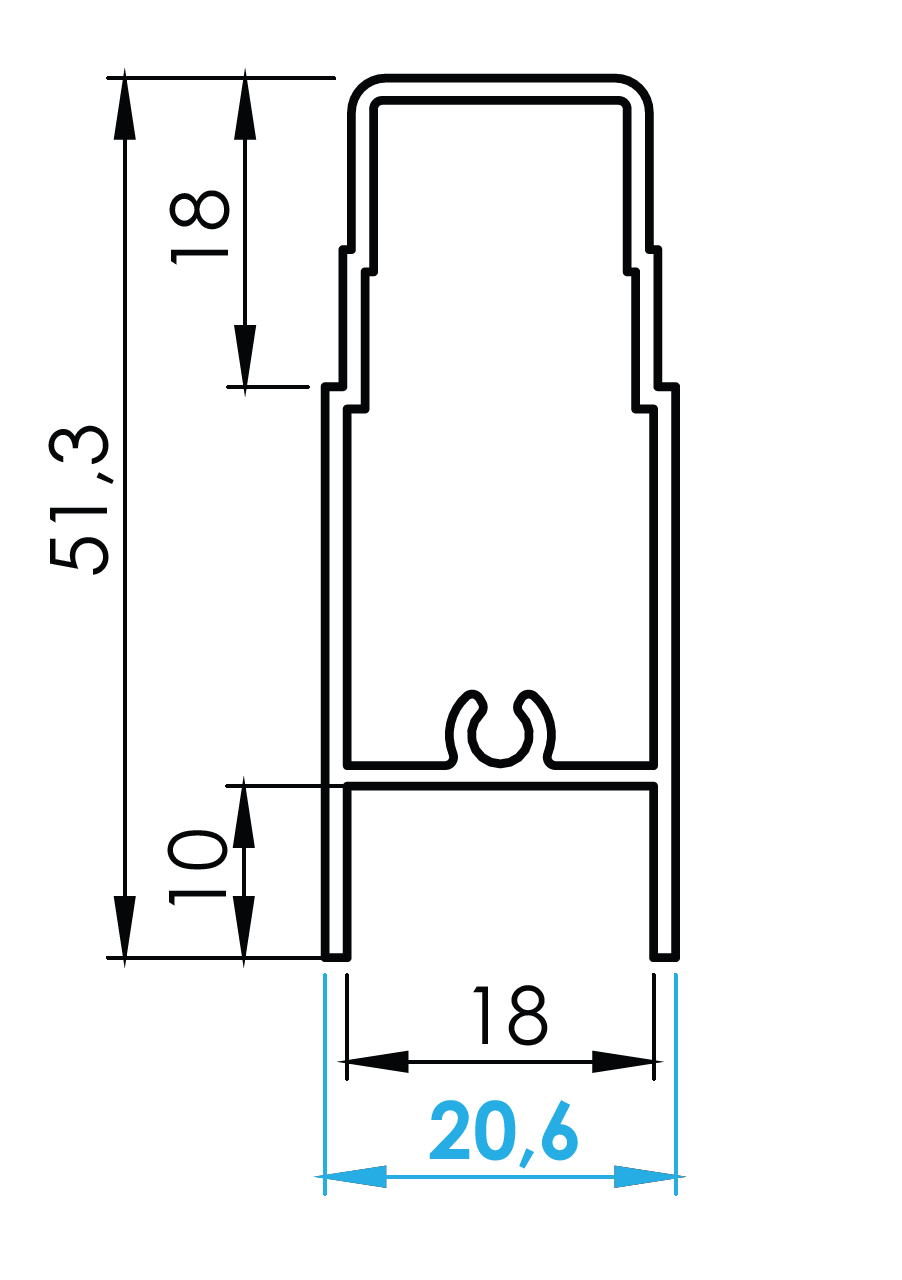 Aluminum top profile for glass infill