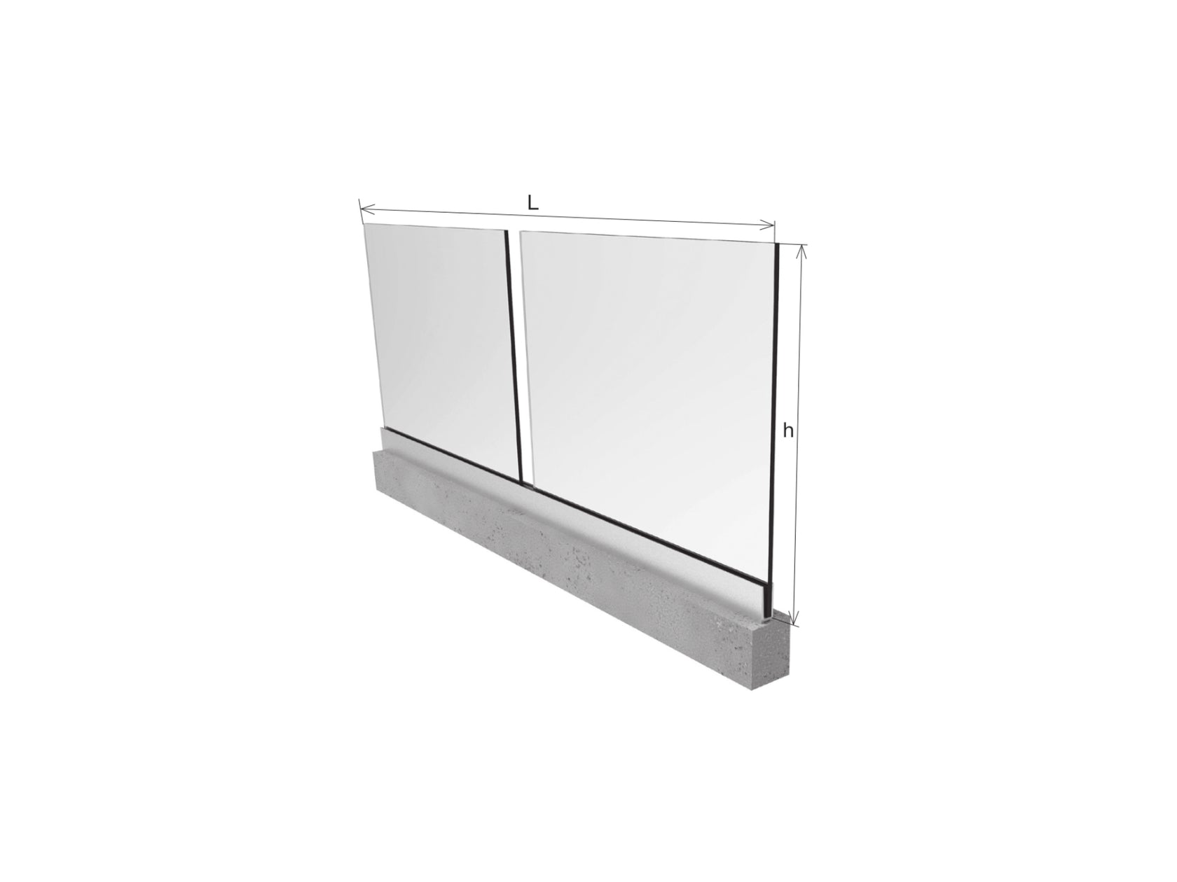 Glass railing, aluminium profile, 2500x1000mm