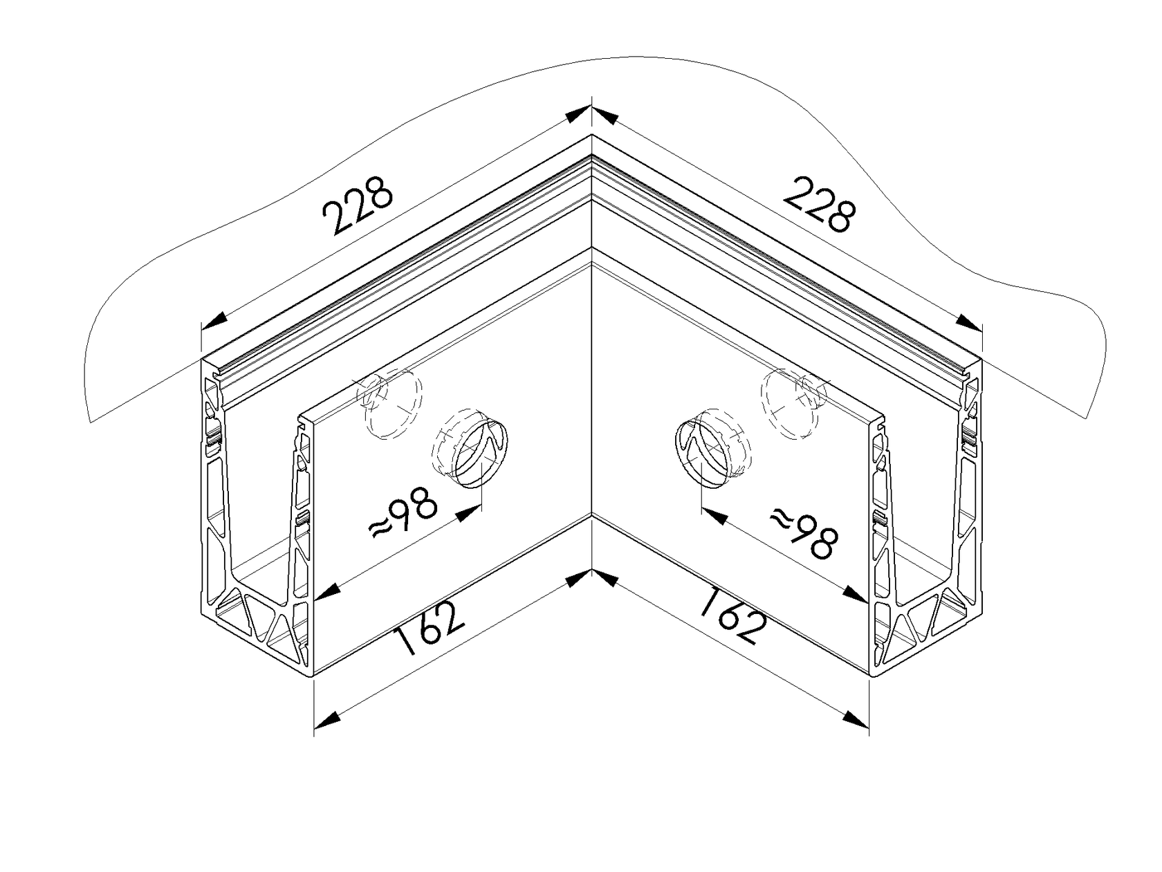 AL profile,  side mount- 90°conector