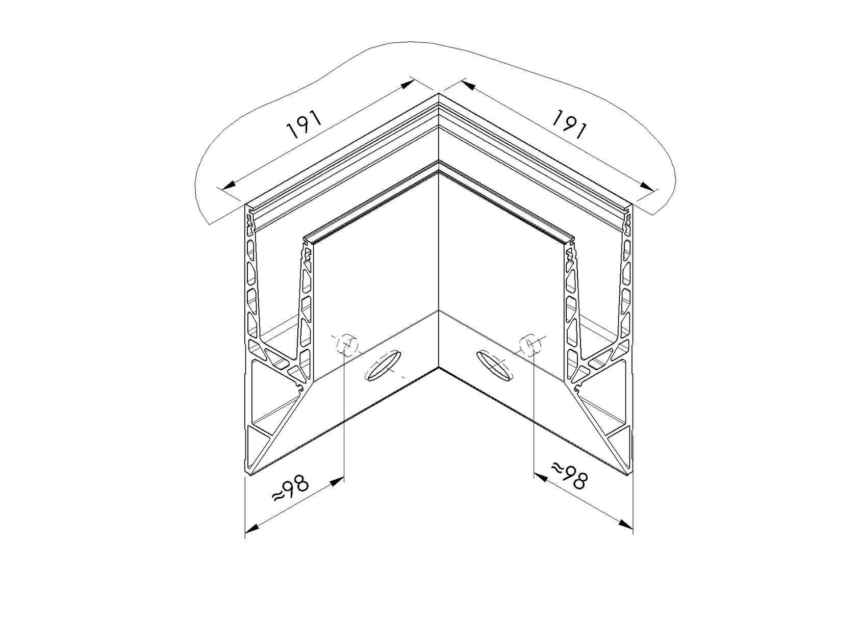 AL profile,  side mount- 90°conector