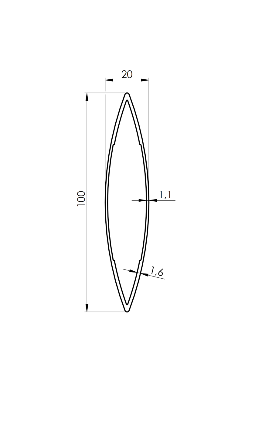 Aluminum fence louver oval 20x100-6000mm