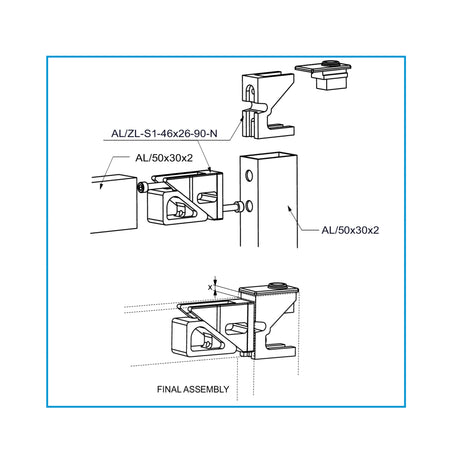 Corner connector 46x26 for profile 50x30