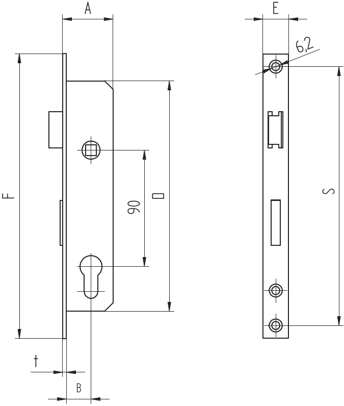 Lock for cylinder insert for JP 50x30mm