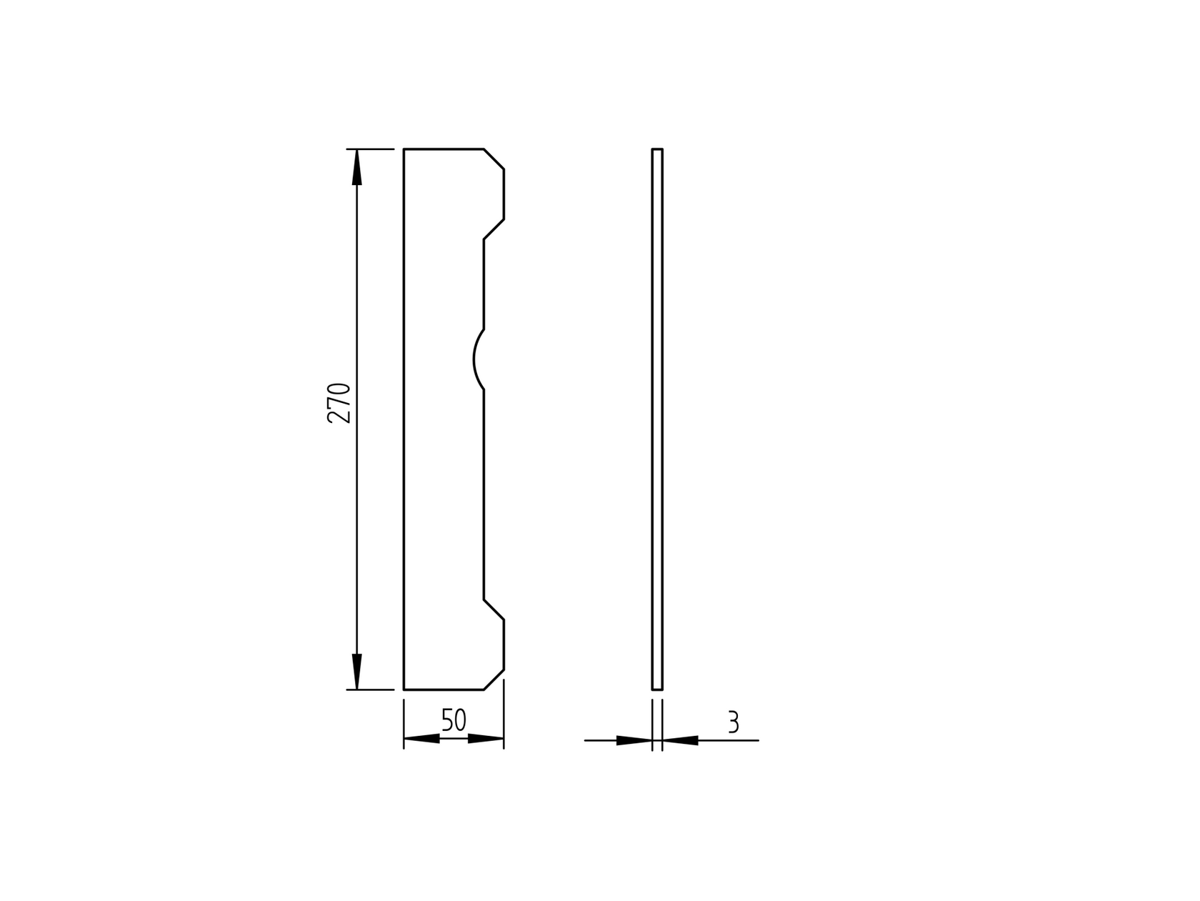 Wicket/gate end stop 270x50x3mm, INOX