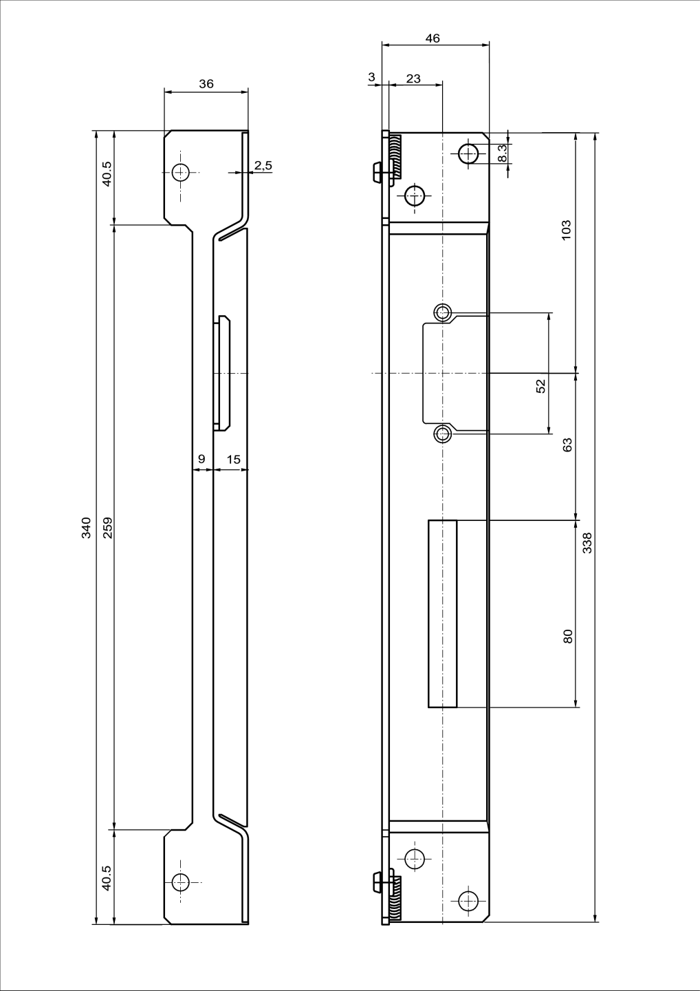 Stopper for electromag. lock, low, left