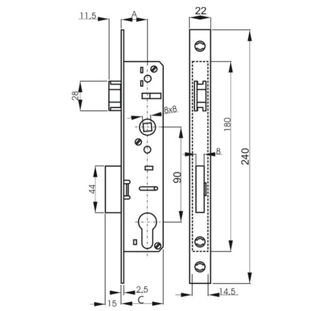 lock K431 for cylinder insert for JP 50x30mm AISI304