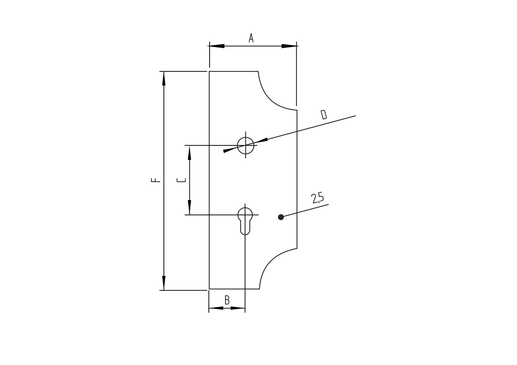 Decorated gate plate, left 280x110, t2,5 , D20
