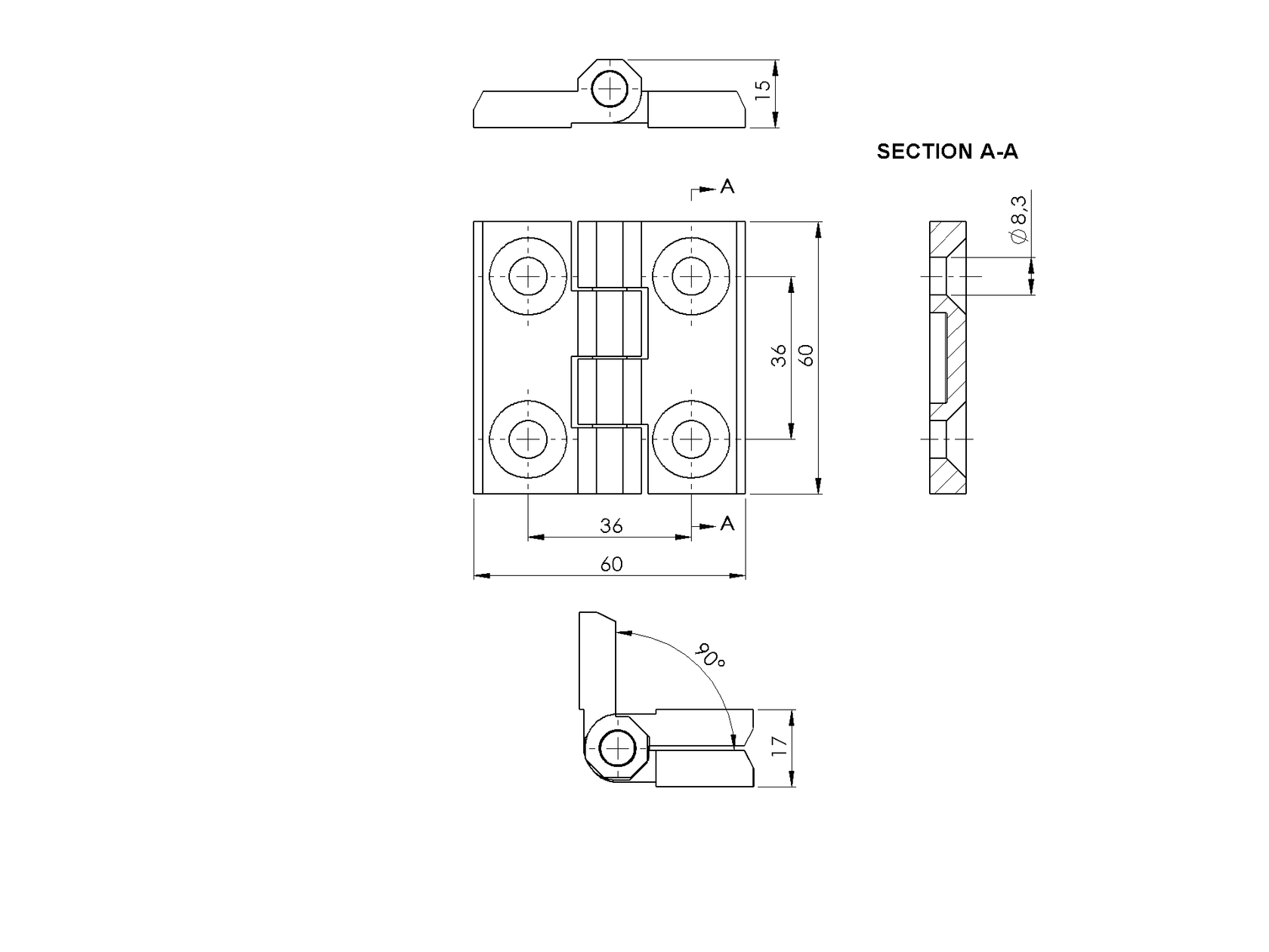 Hinge for gates INOX, AISI 316, L=60mm