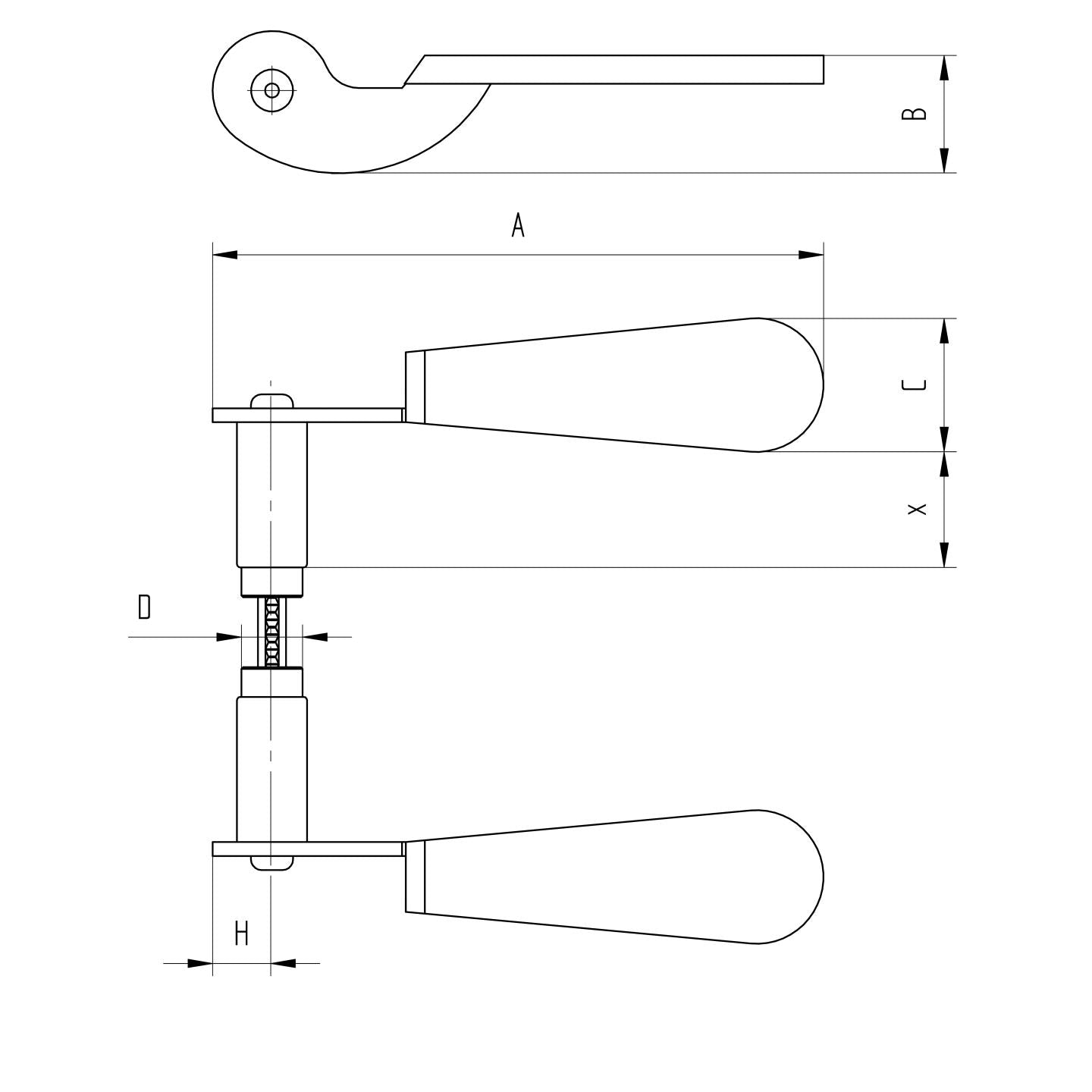 Door handle L142, d19mm, Zn