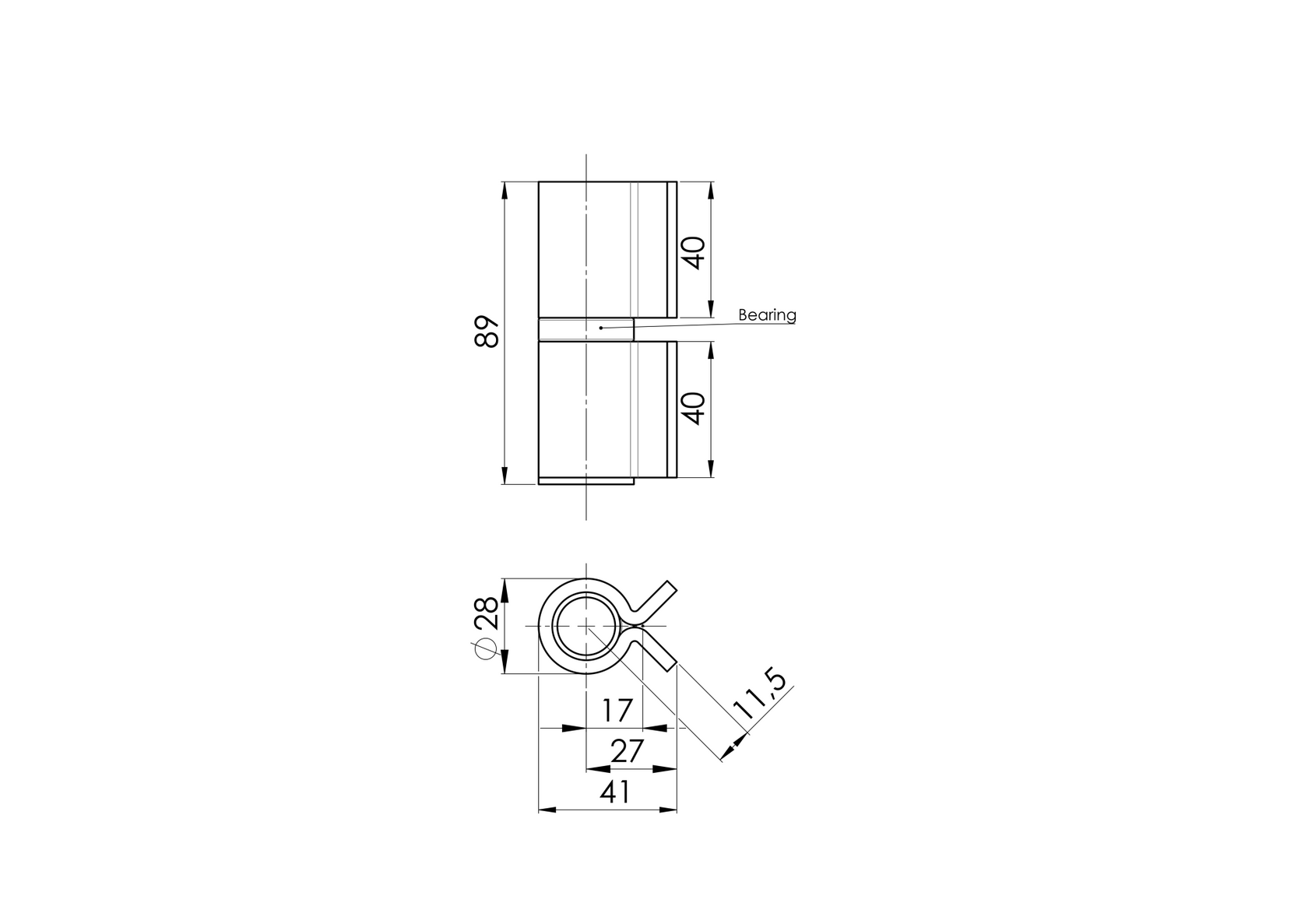 Weldable hinge D28, L90mm