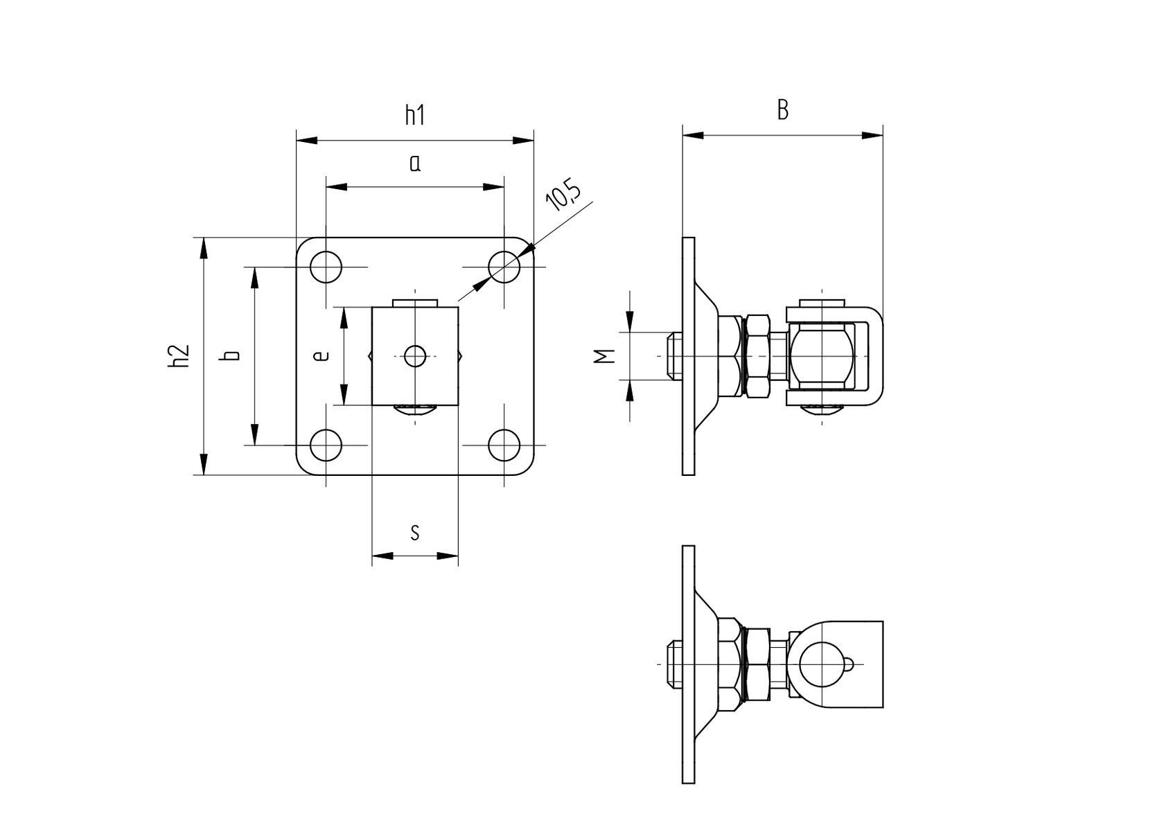 Adjustable hinge with anchoring flange M20, 100x10
