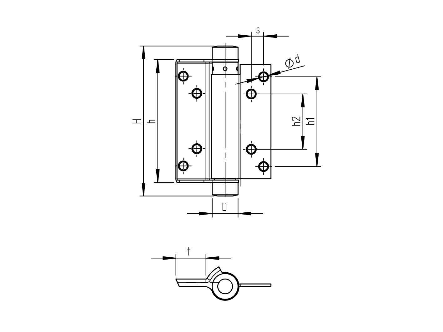 Spring hinge onesided INOX, L=125mm