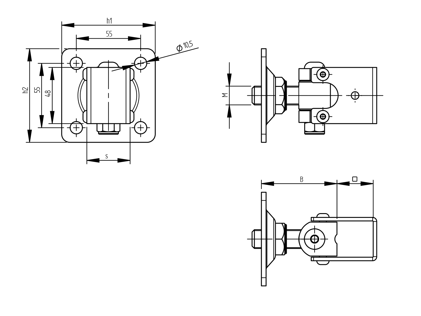 Adjustable hinge with anchoring flange Zn, M16, 80