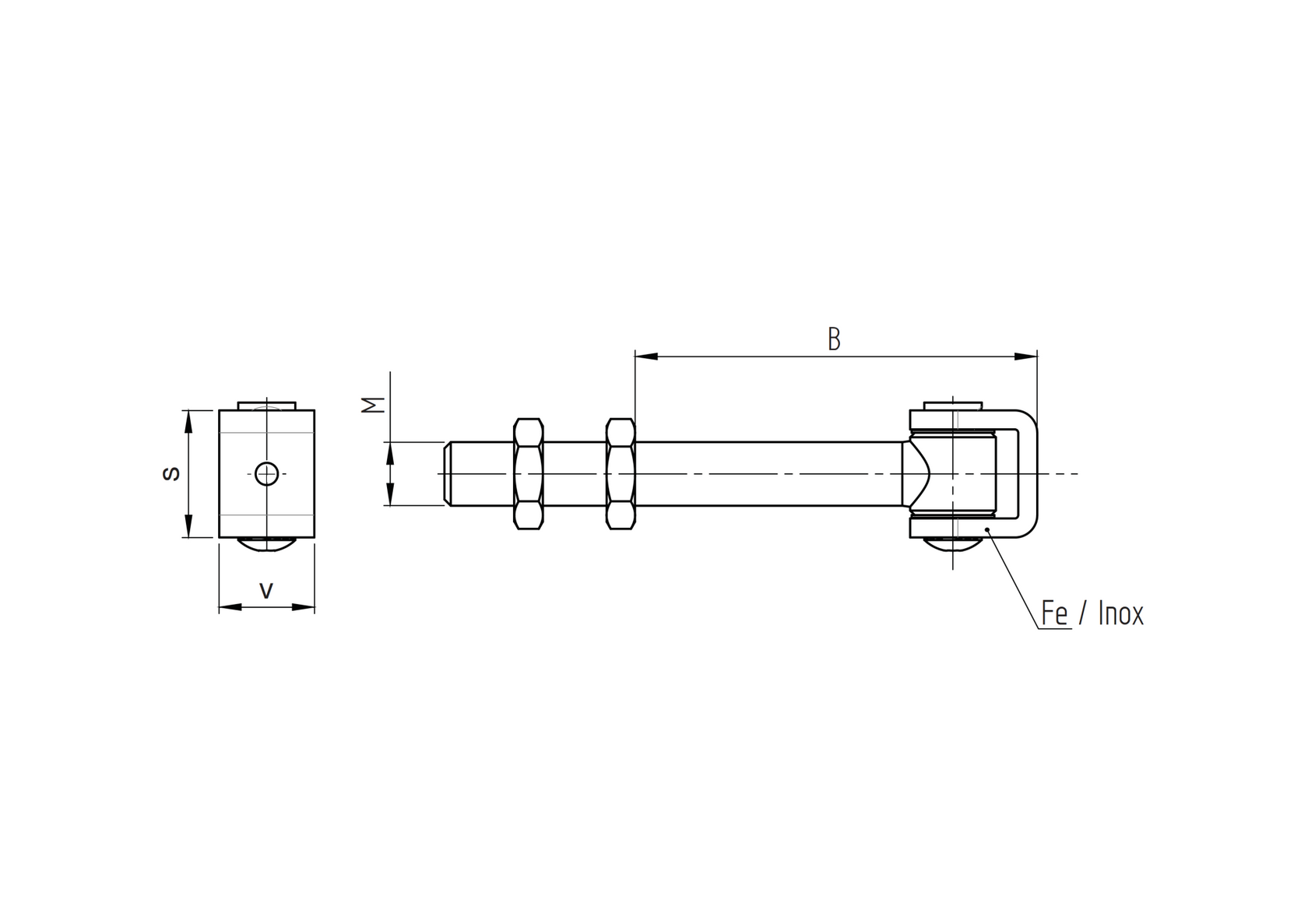 Hinge, adjustable long INOX, M12