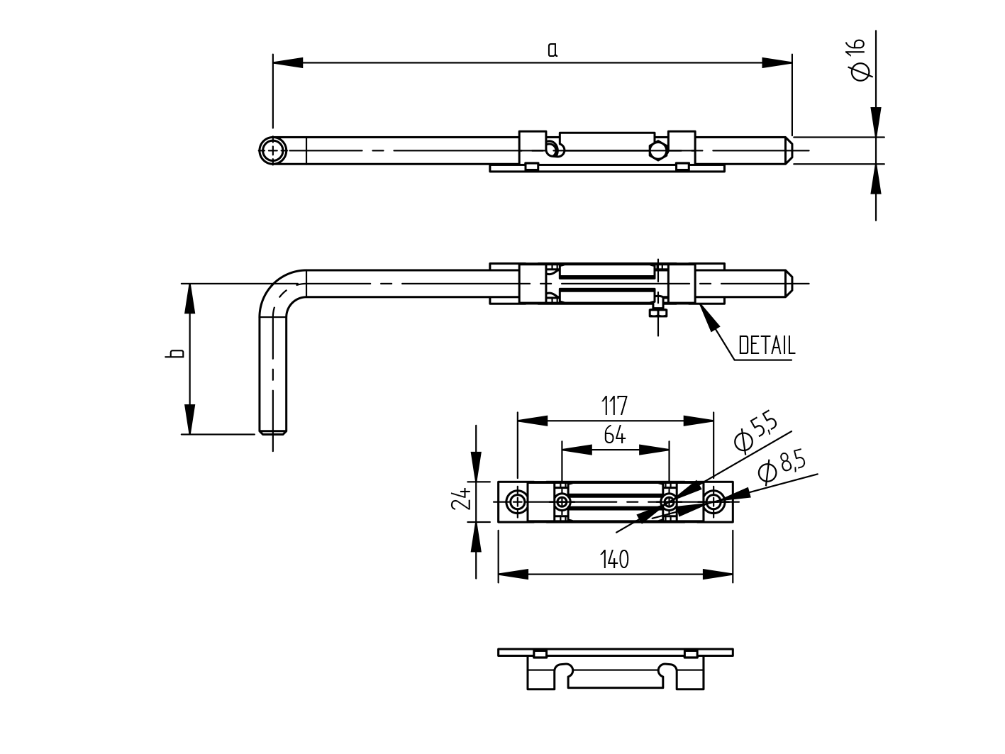 Gate socket, Inox, L300mm