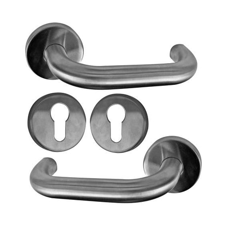 Door handle with plate, pair AISI 304, K320