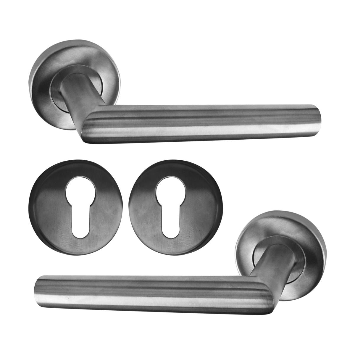Door handle with plate, pair AISI 304, K320