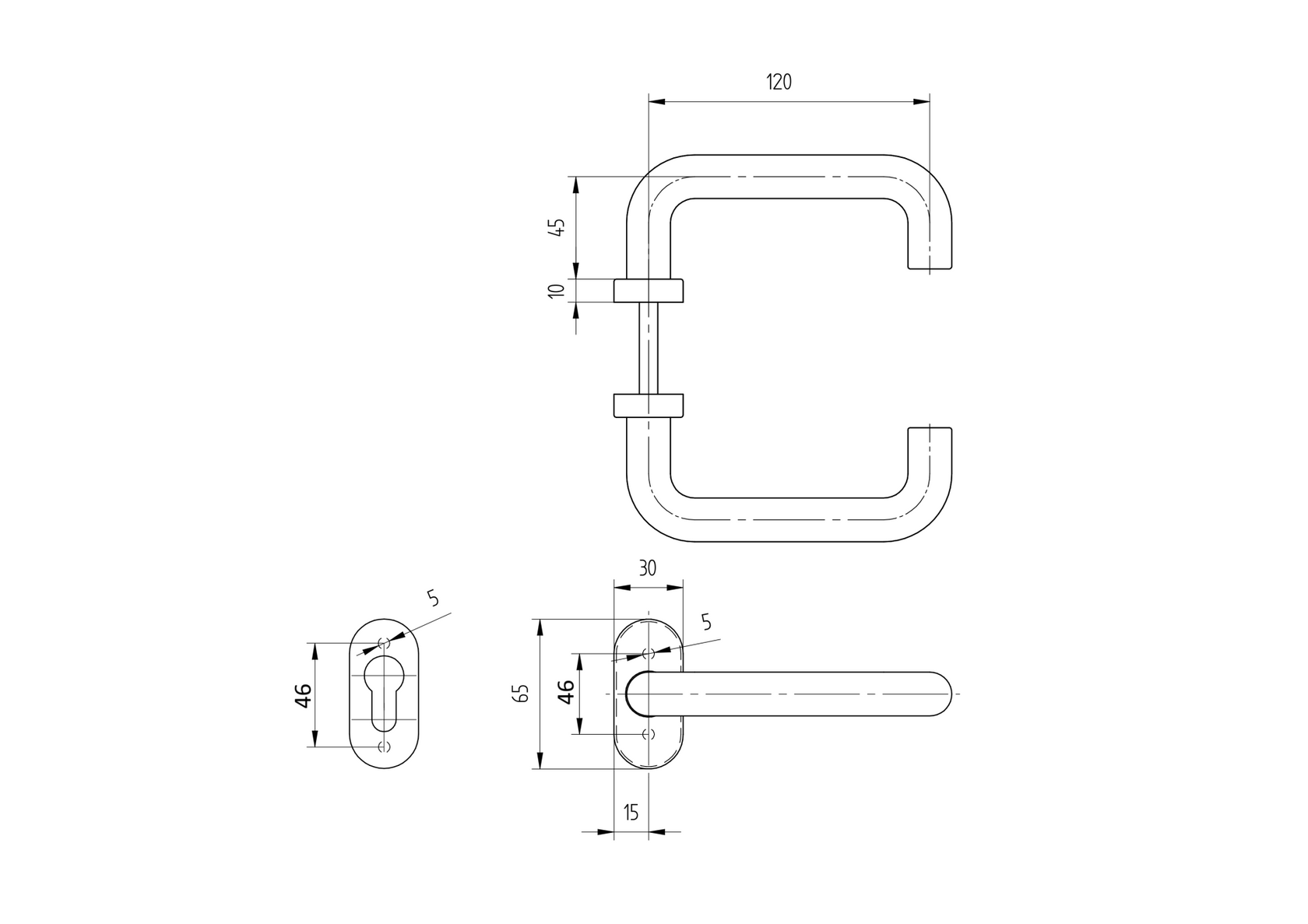 Door handle with plate, pair AISI 304, K320